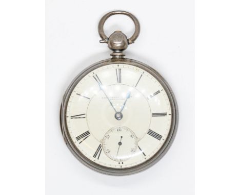 A mid 19th century Victorian silver pocket watch, fusee movement signed Fattorini &amp; Sons and numbered 2864, signed white 