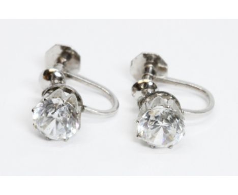 A pair of vintage white metal colourless stone screw back earrings, marked 'Ciro' and '9ct', gross weight 2.4g.