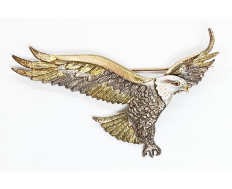 ALABASTER &amp; WILSON, a 9ct two colour gold and enamel brooch realistically modelled as an eagle, hallmarked; sponsor 'A&am