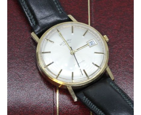 A hallmarked 9ct gold Rotary 21 jewel manual wind wristwatch with leather strap.  