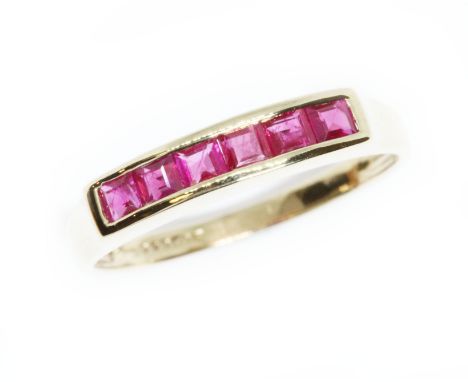 A hallmarked 9ct gold synthetic ruby ring, gross weight 2.1g, size P.  Condition - good, general wear.
