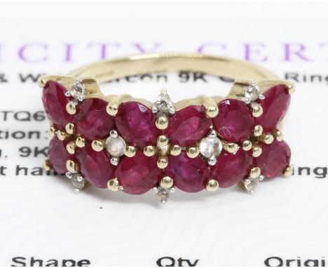 A Burmese ruby and white zircon cluster ring, gross weight 2.9g, size L, with Gemporia certificate.  Condition - good, minor 