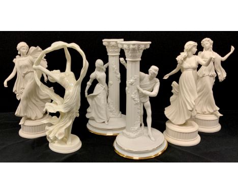 Figures including; a pair of  Franklin Mint The Romeo and Juliet collection candlesticks,26cm high, with certification, Royal