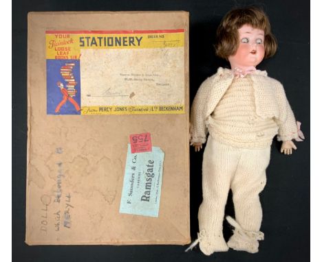 A Heubach Koppelsdorf for Seyforth &amp; Reinhardt bisque-headed socket doll, sleeping brown eyes, open mouth and painted fea
