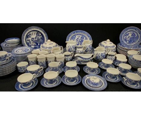 Ceramics - an extensive blue and white table service including; tea service for twelve , coffee service for six, dinner plate