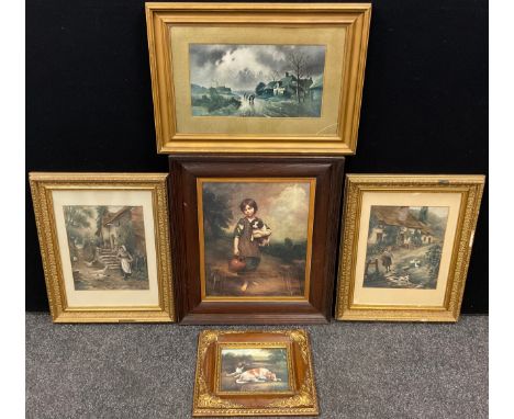 Pictures &amp; Prints - H S Percy, hand coloured lithograph, Feeding the Geese, 35cm x 28cm;  Thomas Gainsborough, after, Cot