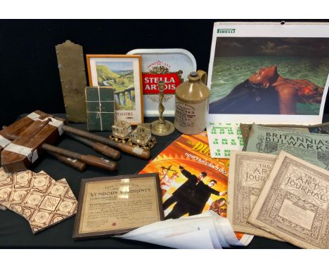 Boxes and Objects - Two Victorian John Best carpenters vices, Pirelli calendar 1970, inkwell, Denbigh’s Ripley stoneware flag