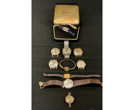 Watches - vintage Kienzle Selecta wristwatch, other watch heads, Sekonda, Limit, Meritax, Timex, etc,  one with 9ct gold case