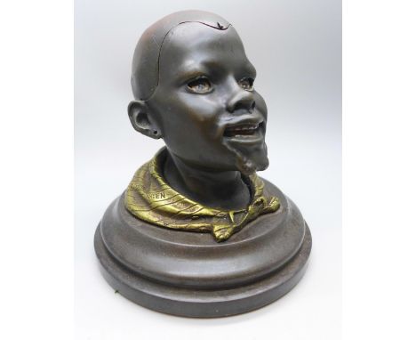 A bronze inkwell in the form of an African gentleman, after Goldscheider, Wien, height 13cm