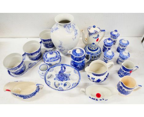 Three boxes of blue and white china including Spode, Royal Doulton Booths, W H Grindley &amp; Co, Delftware, and other exampl