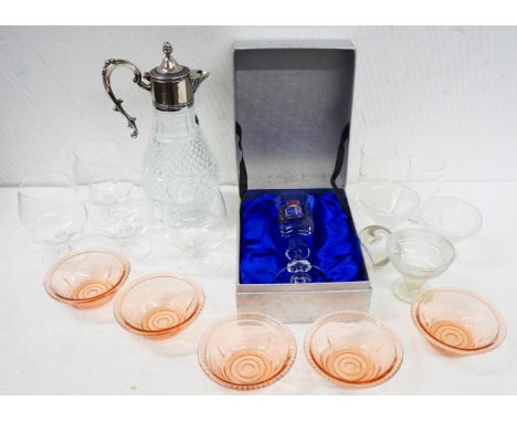 A mixed lot of glass and china to include a Regency gilt tea set, Royal Kent tea set, Crown Staffordshire Les Belles Femmes v