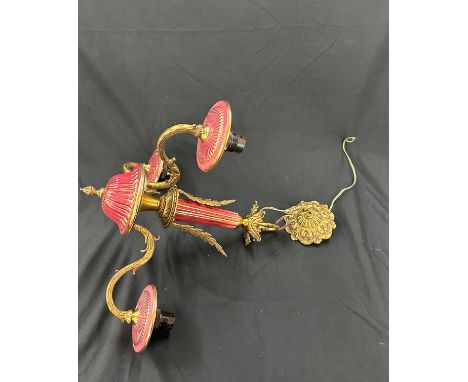Vintage brass and porcelain ceiling light, approxiamte height 21 inches