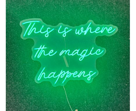 Neon beach light up "this is where the magic happens" green neon light, complete working order measures approximately 19.5  i