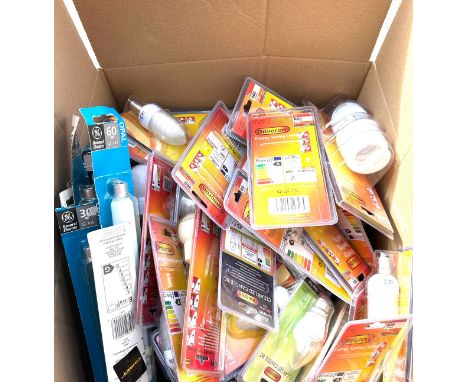 Large selection of assorted new light bulbs, various watt, styles 