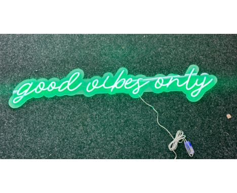 Neon beach light up "good vibes only" green neon light, complete working order measures approximately 39 inches by 8 inches