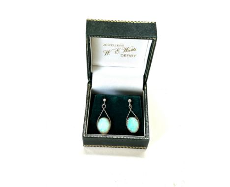 Vintage unmarked silver and opal earrings, drop approximate 2.5cm