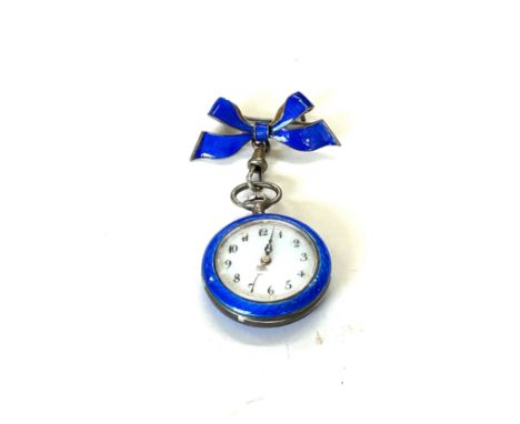 Antique blue enamel Swiss fob watch on bow suspender 