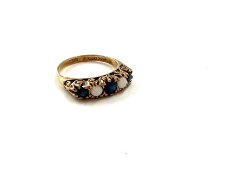 9ct gold ladies opal and Sapphire ring, approximate weight 1.8g, ring size J