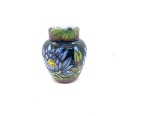Moorcroft pottery blue lotus ginger jar designed by Rachel Bishop 2009 height 6.5 inchesOverall good first condition