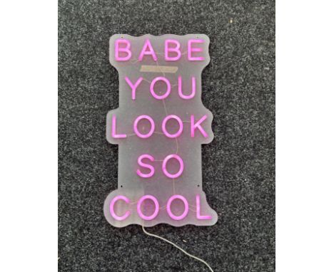 Neon beach light up "babe you look so cool" pink neon light, complete working order measures approximately 20 inches by 11 in