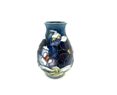 Moorcroft 2009 vase in Christmas Pansy Pattern by Rachel Bishop 5.5 inches tall First quality piece and in overall good condi