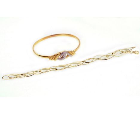 A yellow bangle stamped 585, together with a bracelet stamped 14kt, approx gross weight 12gms