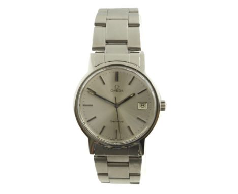OMEGA - A 1970's stainless steel OMEGA Geneve manual-wind gents wristwatch with silvered dial, on an original fitted bracelet