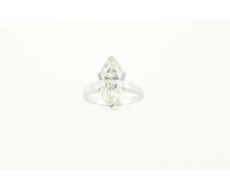 A marquise cut 3.20ct diamond solitaire ring set in platinum, with associated Safeguard insurance valuation stating approx we
