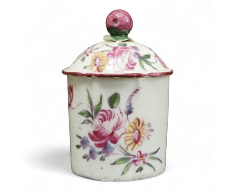 A Mennecy polychrome pomade pot and cover, c.1760, 7.5cm high