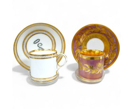Two 19th century Paris porcelain coffe cans and saucers, cans 6cm high.