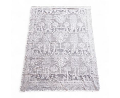A single C.F.A. Voysey machine lace curtain ‘The Stag’ design, manufactured by Rose’s Mill Ltd, Ayrshire, Scotland. 180cm wid