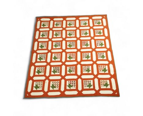 A  handsome mid 19th century American ‘Basket’ hand pieced and hand quilted bed cover. An unlaundered Civil War quilt. The re