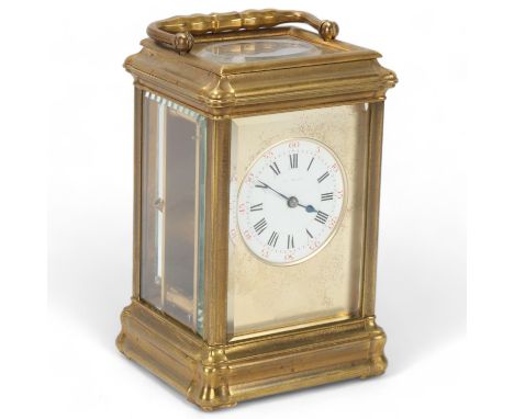 French brass-cased carriage clock, by James Beaven, case height 15cmBrass case lightly tarnished, dial perfect, working order