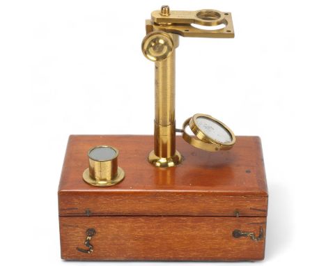 A 19th century brass field microscope, by R Field & Son of Birmingham, no. 147, original mahogany case, case length 14cmGood 