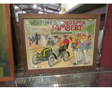A Voitures Prosper Lambert 18, Route de Cherbourg Nanterre, advertising print, framed and glazed,  43cm x 63cm