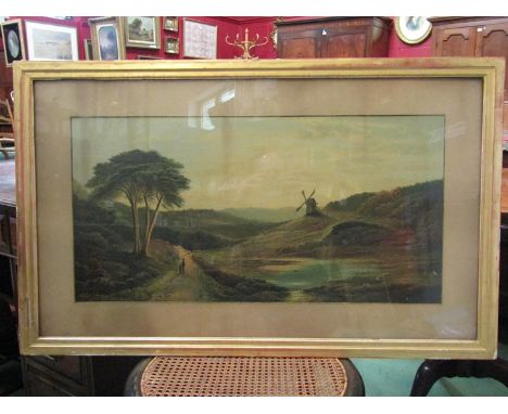 After CHARLES LESLIE (1839-1886): A framed and glazed print of a watercolour, landscape with windmill. Signed in the print an