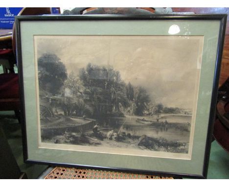 After John Constable, a print engraved by David Lucas published 1840, fishing theme, 32cm x 43cm