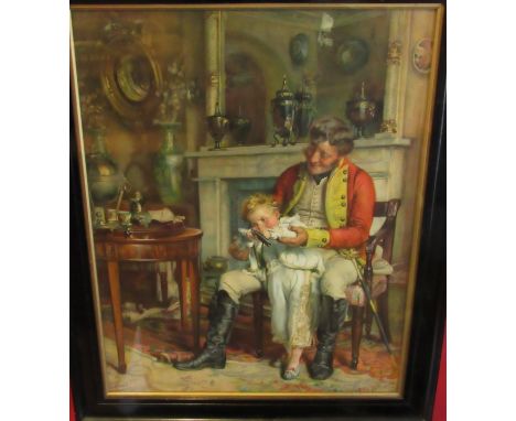19th Century Pears coloured print of soldier and child in ebonised glazed frame, 57cm x 44cm   