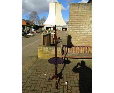 A Georgian style mahogany wine table/lamp standard (with shade) on turned column and tripod base