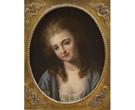 19th Century English School, oil on canvas, Portrait of a young woman, 24 x 19cm.