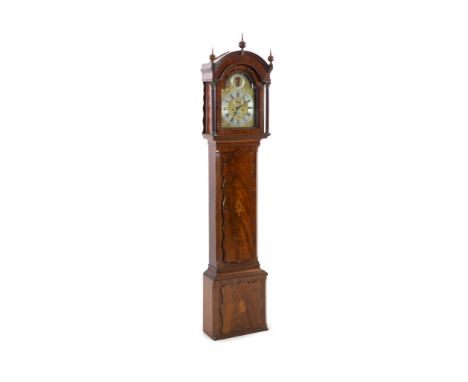 Joseph Clegg of London. A George III inlaid mahogany eight day longcase clock,the 12 inch arched brass dial with "Tempus Fugi