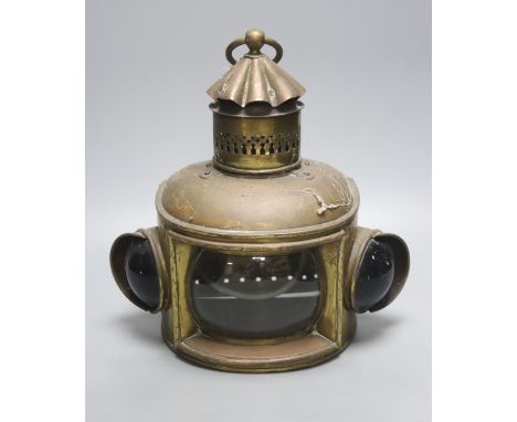 A Victorian copper and brass ship's lantern, 30 cm high