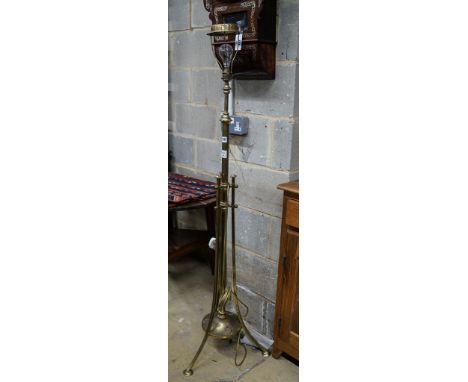An Edwardian lacquered brass telescopic lamp standard, height 136cm
