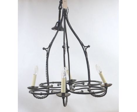 A wrought iron 4 light chandelier 80x63cm