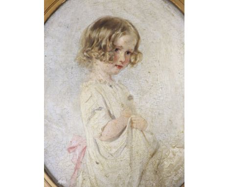 Early 20th century English School, oil on board, Portrait of a young girl, oval, 34 x 29cm