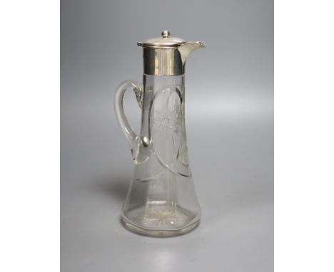 An Edwardian silver mounted glass claret jug, James Deakin &amp; Sons, Sheffield, 1908, 26.2cm.