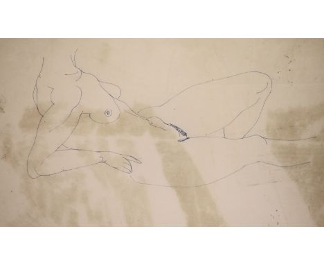 Henri Gaudier-Brzeska (1891-1915) Reclining nude, circa 1912pen and ink on paper25 x 38cms. Provenance: 1989 Colnaghi Gallery