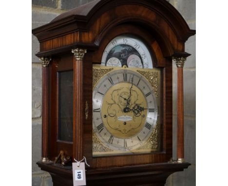 A modern mahogany longcase clock by Comitti London eight day, striking and chiming movement, brass dial with rocking ship aut