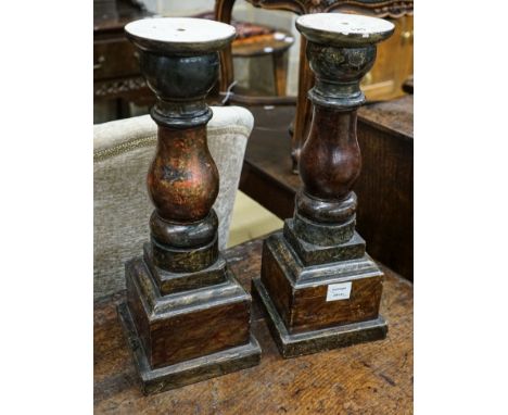 A pair of turned and painted wood lamp bases, height 51cm