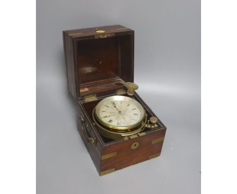 A Victorian mahogany and brass mounted marine chronometer, John Harrison, Liverpool No 180, 17.5cm